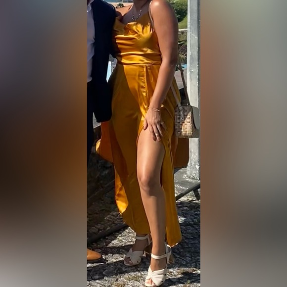 Galina Signature Cowl Neck Spaghetti Strap Dress in Marigold GS290035 - Picture 8 of 10